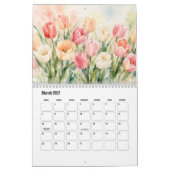 ウォーターカラーフラワー カレンダー (3月 2027)