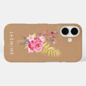 ウォーターカラーフラワー ゴールド 個人名入りiPhoneケース Case-Mate iPhoneケース (裏面 (横))