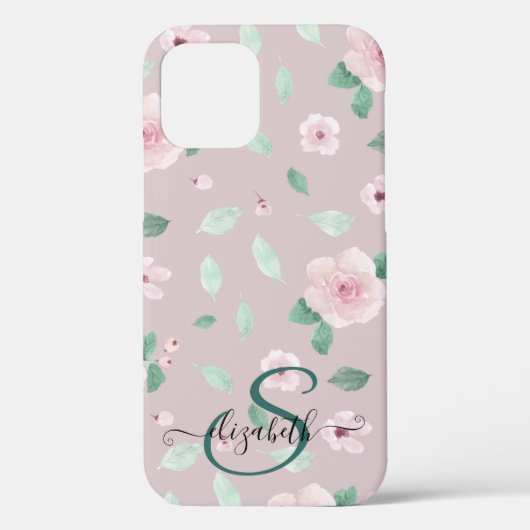 ウォーターカラーフラワー ローズゴールド モノグラム Case-Mate iPhoneケース (裏面)