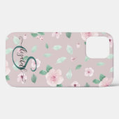 ウォーターカラーフラワー ローズゴールド モノグラム Case-Mate iPhoneケース (裏面 (横))