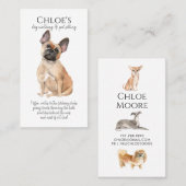 ウォーターカラーフランスのブルドッグペットシッタードッグウォーカー 名刺 (正面/裏面)