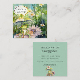 ウォーターカラーフロッグアンブレラレインティール(緑がかった色) スクエア名刺