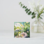 ウォーターカラーフロッグアンブレラレインティール（緑がかった色） スクエア名刺 (スタンド正面)