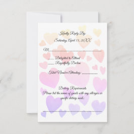 ウォーターカラーフローティングハートの結婚式返信カード 出欠カード
