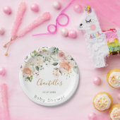 ウォーターカラーフローラアプリコットピンクローズベビーシャワー ペーパープレート (パーティー)