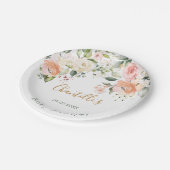 ウォーターカラーフローラアプリコットピンクローズベビーシャワー ペーパープレート (アングル)