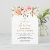 ウォーターカラーフローラアプリコットピンクローゼスベビー洗礼 招待状 (スタンド正面)