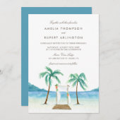ウォーターカラーフローラアルバートロピカルビーチ結婚式 招待状 (正面/裏面)
