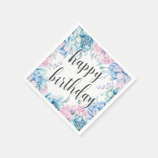 ウォーターカラーフローラエレガントファームハウスハッピーバースデー スタンダードカクテルナプキン (角)