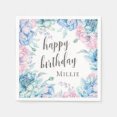 ウォーターカラーフローラエレガントファームハウスハッピーバースデー スタンダードカクテルナプキン (正面)