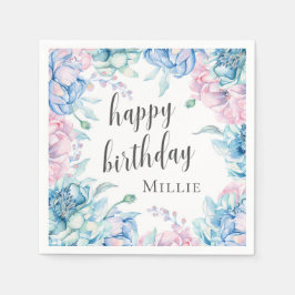 ウォーターカラーフローラエレガントファームハウスハッピーバースデー スタンダードカクテルナプキン