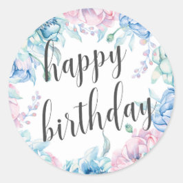 ウォーターカラーフローラエレガントファームハウスハッピーバースデー ラウンドシール