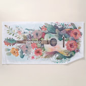 ウォーターカラーフローラギターサマープール ビーチタオル (正面)