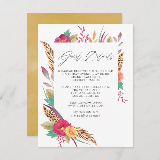 ウォーターカラーフローラサファリ結婚ズゲスト詳細 エンクロージャーカード (正面/裏面)