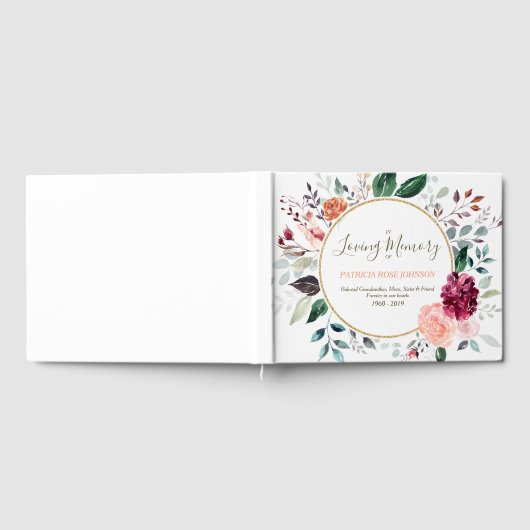 ウォーターカラーフローラバラメモリアル葬儀記念 ゲストブック (全面)