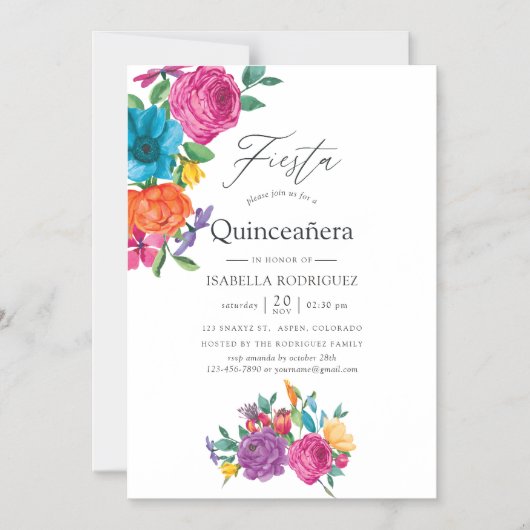 ウォーターカラーフローラフィエスタキンセアニラ マグネット招待状 (正面)