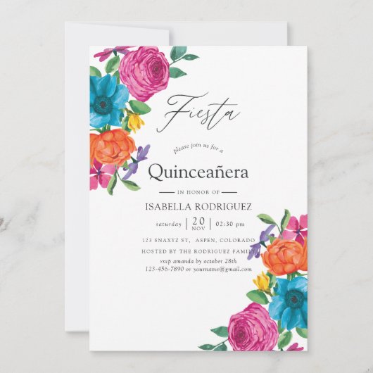 ウォーターカラーフローラフィエスタキンセアニラ 招待状 (正面)