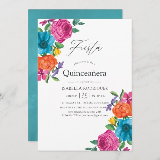 ウォーターカラーフローラフィエスタキンセアニラ 招待状 (正面/裏面)