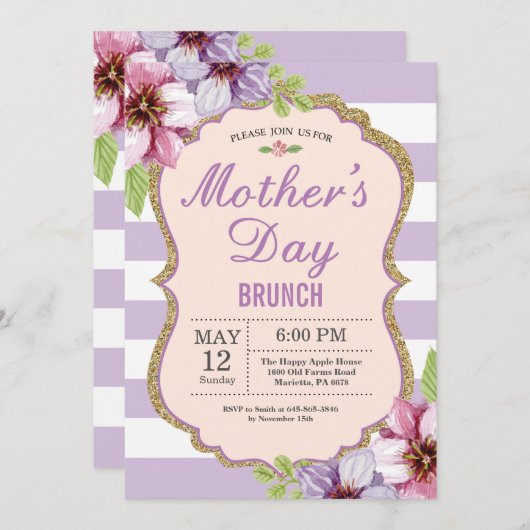 ウォーターカラーフローラマザーズデイブランチ招待状 招待状 (正面/裏面)