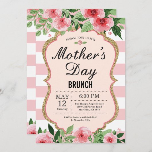 ウォーターカラーフローラマザーズデイブランチ招待状 招待状 (正面/裏面)