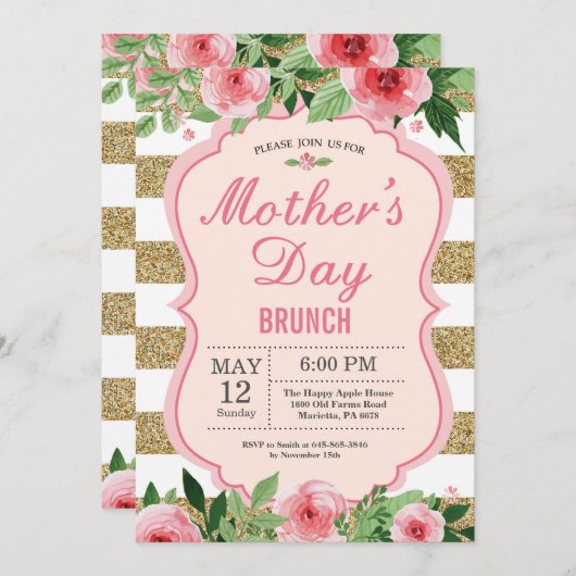 ウォーターカラーフローラマザーズデイブランチ招待状 招待状 (正面/裏面)