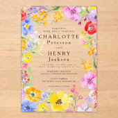 ウォーターカラーフローラモダンガーデン春の結婚式 アクリル招待状 (正面)