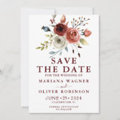 ウォーターカラーフローラルの紅葉 Save the Date 招待状 (正面)