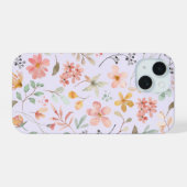 ウォーターカラーフローラルスマホケース ラベンダー iPhone 15ケース (裏面横)