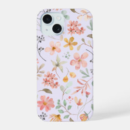ウォーターカラーフローラルスマホケース ラベンダー iPhone 15ケース