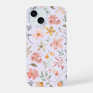 ウォーターカラーフローラルスマホケース ラベンダー iPhone 15ケース