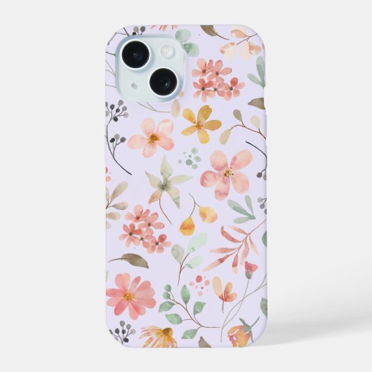 ウォーターカラーフローラルスマホケース ラベンダー iPhone 15ケース (裏面)