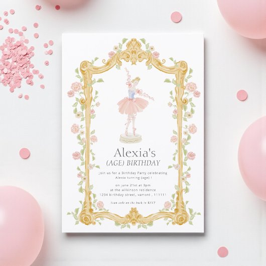 ウォーターカラーフローラルバレリーナ誕生日QRコードRSVP 招待状