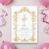 ウォーターカラーフローラルバレリーナ誕生日QRコードRSVP 招待状