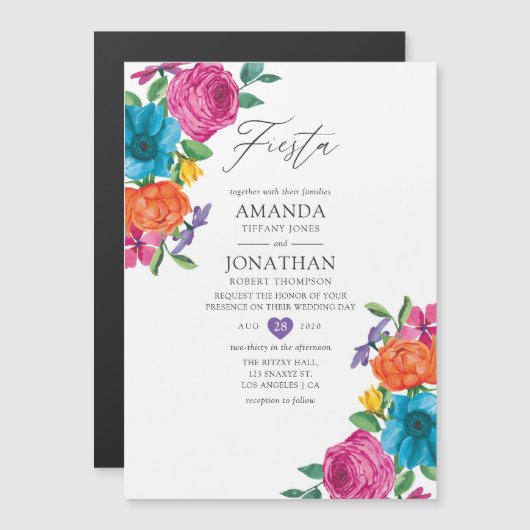 ウォーターカラーフローラルフィエスタ結婚式 マグネット招待状 (正面/裏面)
