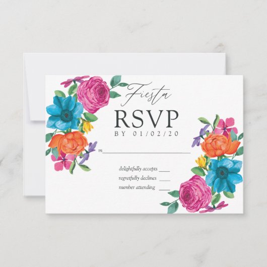 ウォーターカラーフローラルフィエスタ結婚式 出欠カード (正面)