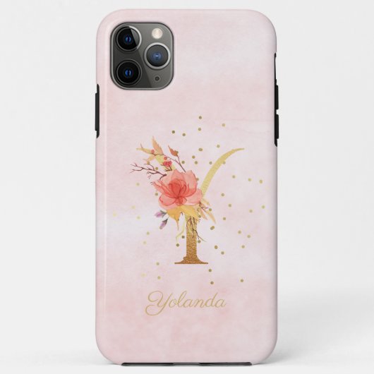 ウォーターカラーフローラルモノグラム 名前イニシャル Y 文字 Case-Mate iPhoneケース (裏面)