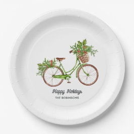 ウォーターカラーフローラル自転車クリスマスパーティー ペーパープレート