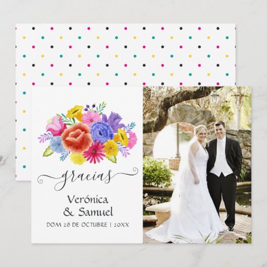 ウォーターカラーフローラル スペインのフィエスタ 結婚式 写真 サンキューカード (正面/裏面)
