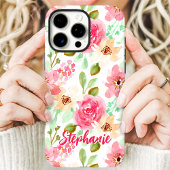 ウォーターカラーフローラル ピンクピーチ オーダーネーム Case-Mate iPhoneケース