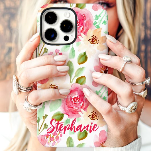 ウォーターカラーフローラル ピンクピーチ オーダーネーム Case-Mate iPhoneケース