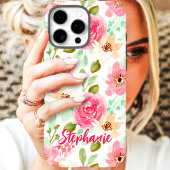 ウォーターカラーフローラル ピンクピーチ オーダーネーム Case-Mate iPhoneケース