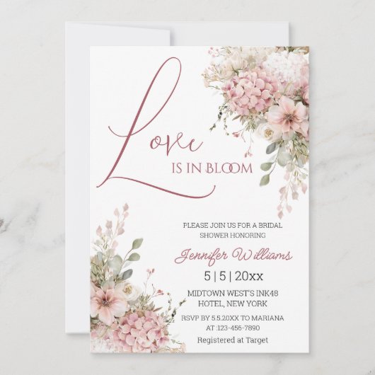 ウォーターカラーフローラル ブライダルシャワー love is in bloom 招待状 (正面)