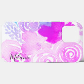ウォーターカラーフローラル 鲜やかピンク スクリプトネーム Case-Mate iPhoneケース (裏面 (横))