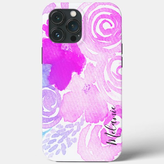 ウォーターカラーフローラル 鲜やかピンク スクリプトネーム Case-Mate iPhoneケース (裏面)