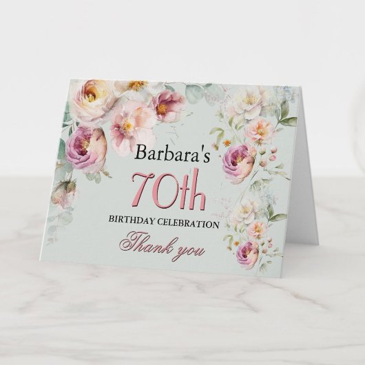 ウォーターカラーフローラル 70歳の誕生日パーティー サンキューカード