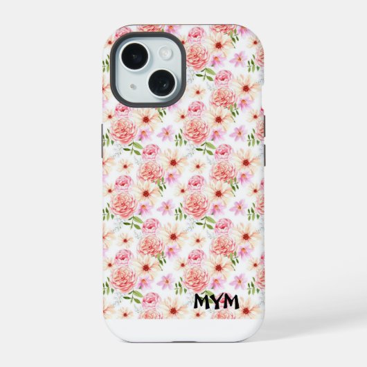 ウォーターカラーフローラル iPhone 15ケース (裏面)