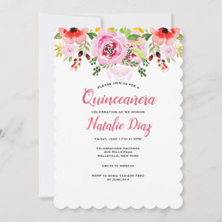ウォーターカラーフローラル quinceañera 招待状