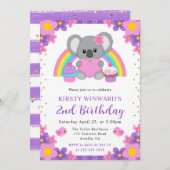 ウォーターカラーフローラレインボーコアラ誕生日 招待状 (正面/裏面)