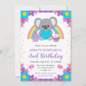 ウォーターカラーフローラレインボーコアラ誕生日 招待状 (正面)