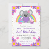 ウォーターカラーフローラレインボーコアラ誕生日 招待状 (正面)